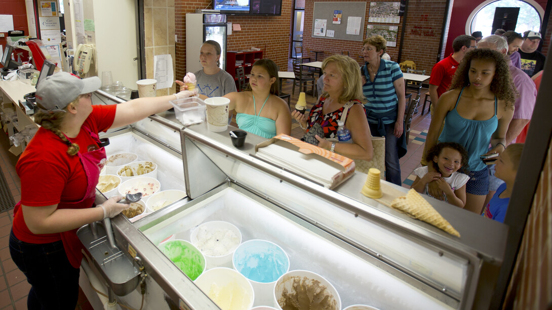 Serving ice cream to customers at the UNL Dairy Store