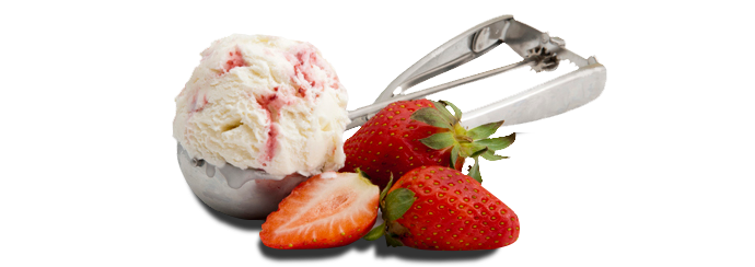 A scoop of ice cream with strawberries