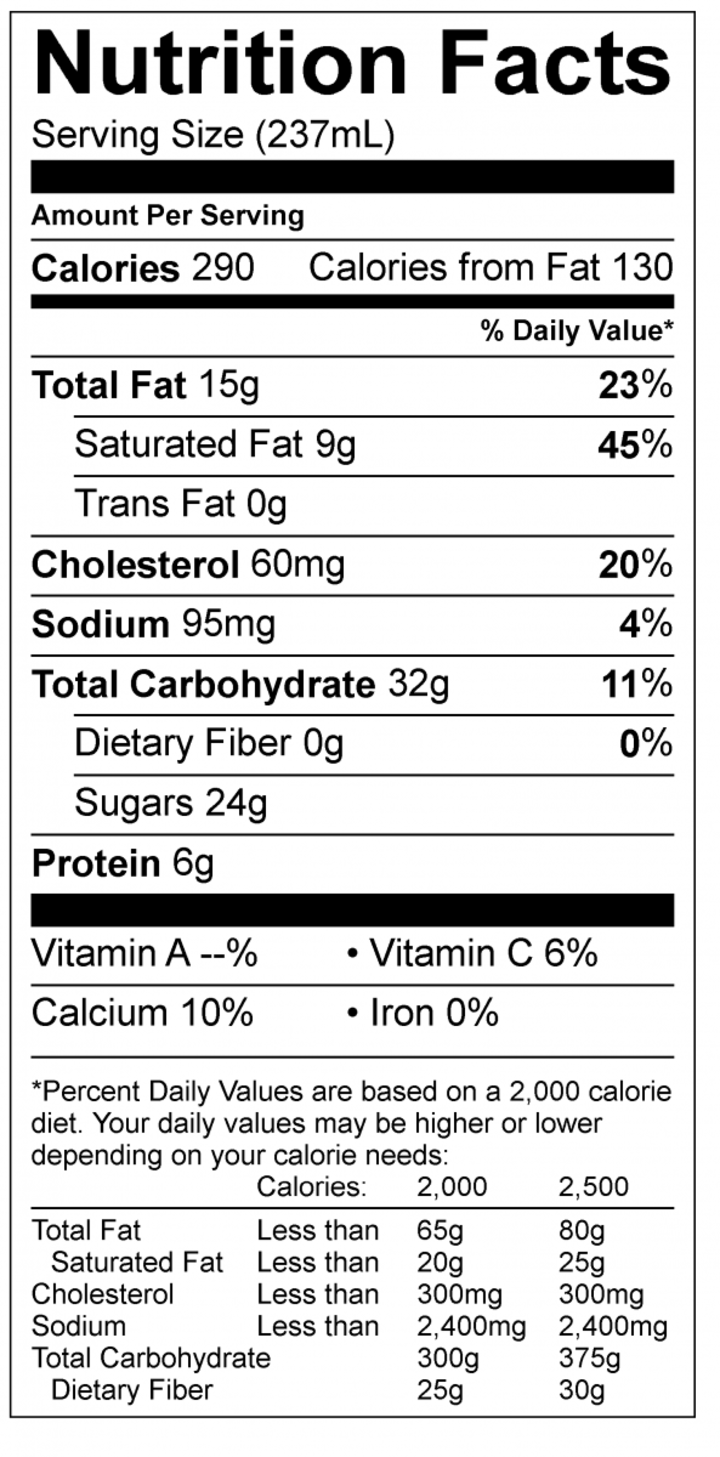 Scarlet and Cream nutritional facts